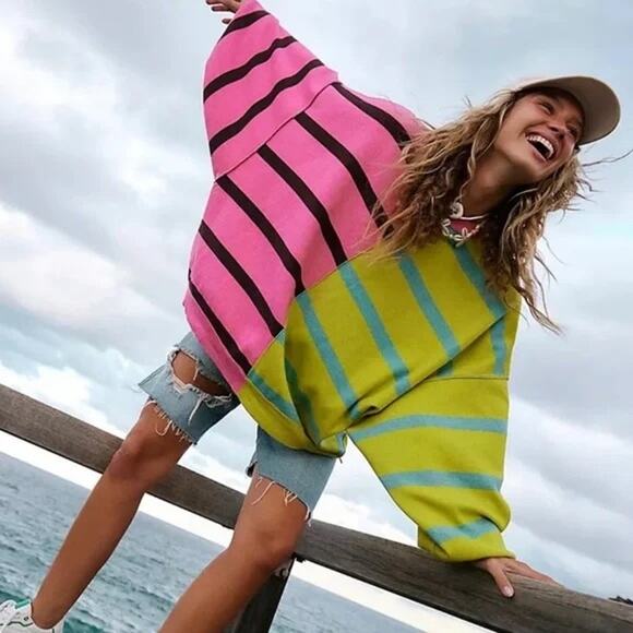 Free People Uptown Striped Pullover Sweater Top - Picture 7 of 7